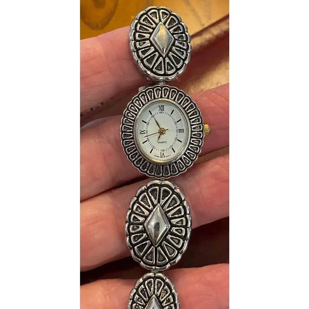 Women's Silver Tone 25mm Deco Style Watch, Intricate Design